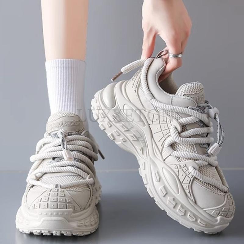 New in Sneakers Spring Autumn Mesh Women Shoes White Chunky Heel Platform Shoes University Girls Shoes Women Sneakers 2024