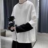 Herren T-Shirt Fake Two Pieces Langarm O-Ausschnitt Kontrastfarbe Sweatshirt Warm Lässig Große Größen Weich Hip Hop Herren Oberteil für die Schule