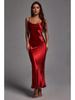European American Women's Red Strappy Backless Slim Fit Sexy Dress