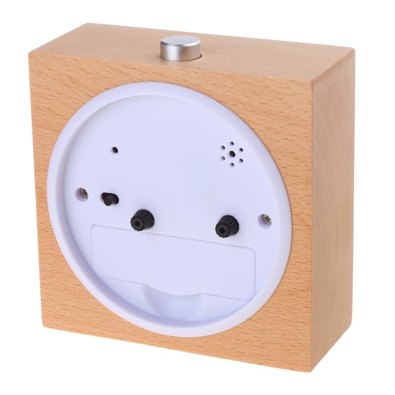 Simple Beech Wood Clock Night Light Timer Reminder Square Wooden Alarm Clock Home Decor for Classroom Office Library