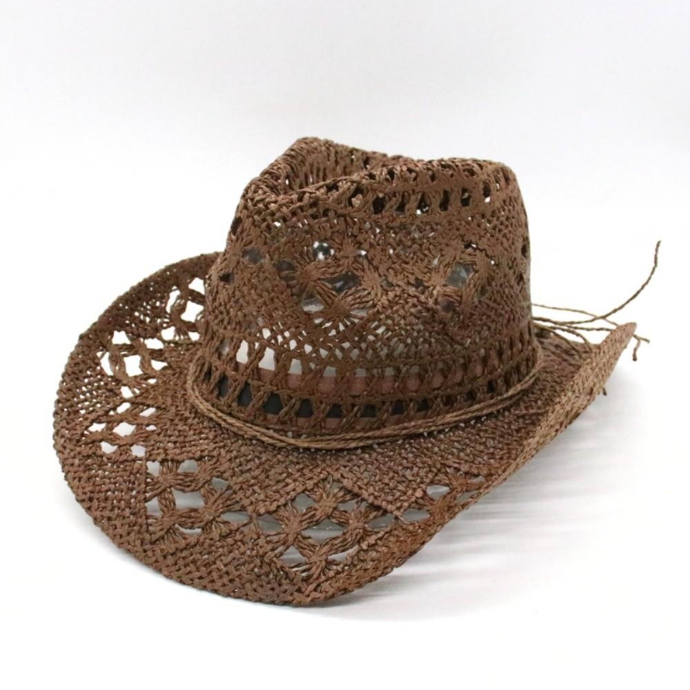 Vintage Style Bohemian Straw Hat Hollow Out Sun Cowboy Hat Unisex Beach Hat  Summer Season кофейный