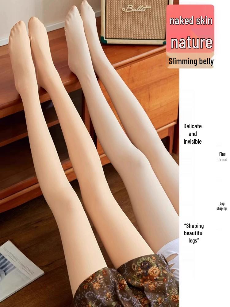 Women's Fleece-Lined Nude Silk Stockings: Plus Size, Autumn/Winter Cozy Leggings, Warm Base Layer Tights for Outerwear.