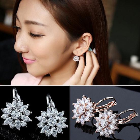 Damen Luxus Zirkon Stein Blume Muster Ohrstecker Ohrringe Schmuck Geschenk