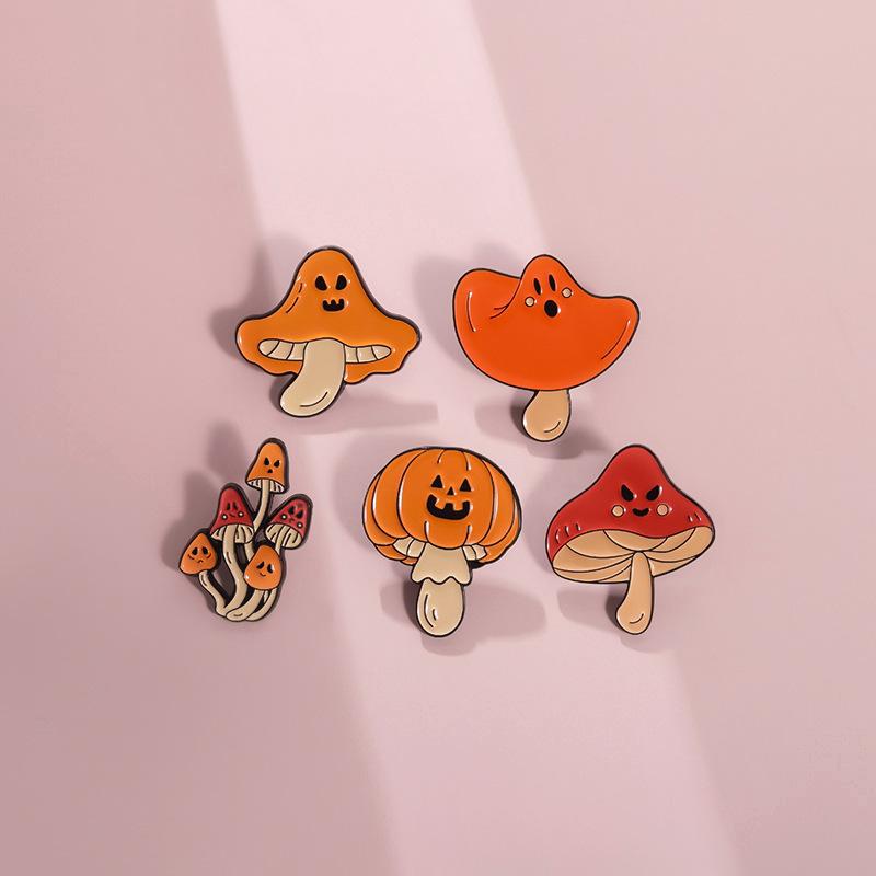 Halloween Adorable Cartoon Plant Series Badge Cute Mushroom Pumpkin Lantern Brooch