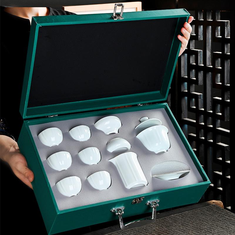 Yingqing Suet Jade Porcelain White Porcelain Kung Fu Tea Set Company Opening Activities High-end Gifts
