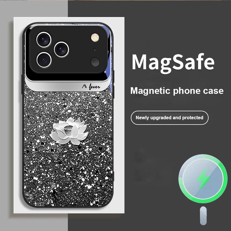 Pink gradient lotus For iPhone 17 Pro Max 16 E 15 14 13 Plus 12 mini 11 17 Air XR Xs Max 7 Plus Magsafe Glass Phone Case