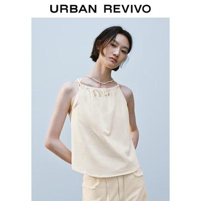 UR Women's Shell Embellished Tie-Front Casual Shirt