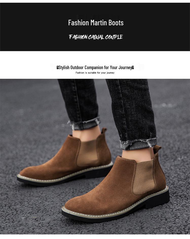 Botas Chelsea de Couro de Cano Alto Masculinas C510: Botas Curtas de Camurça Outono/Inverno, Slip-On, Casuais, Tamanho Grande, Forradas a Algodão.