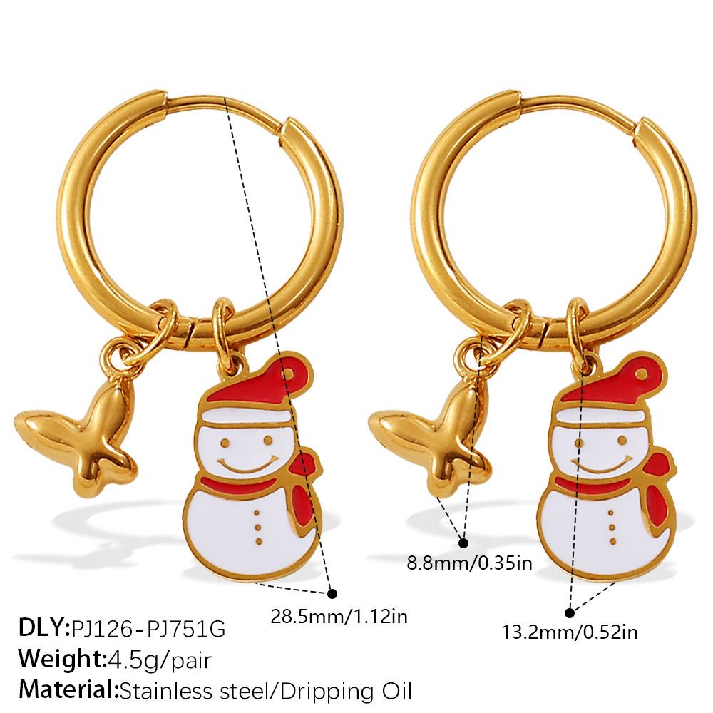 2025 DIY Christmas Style 18K Gold Plated Stainless Steel Pendant Earrings for Women