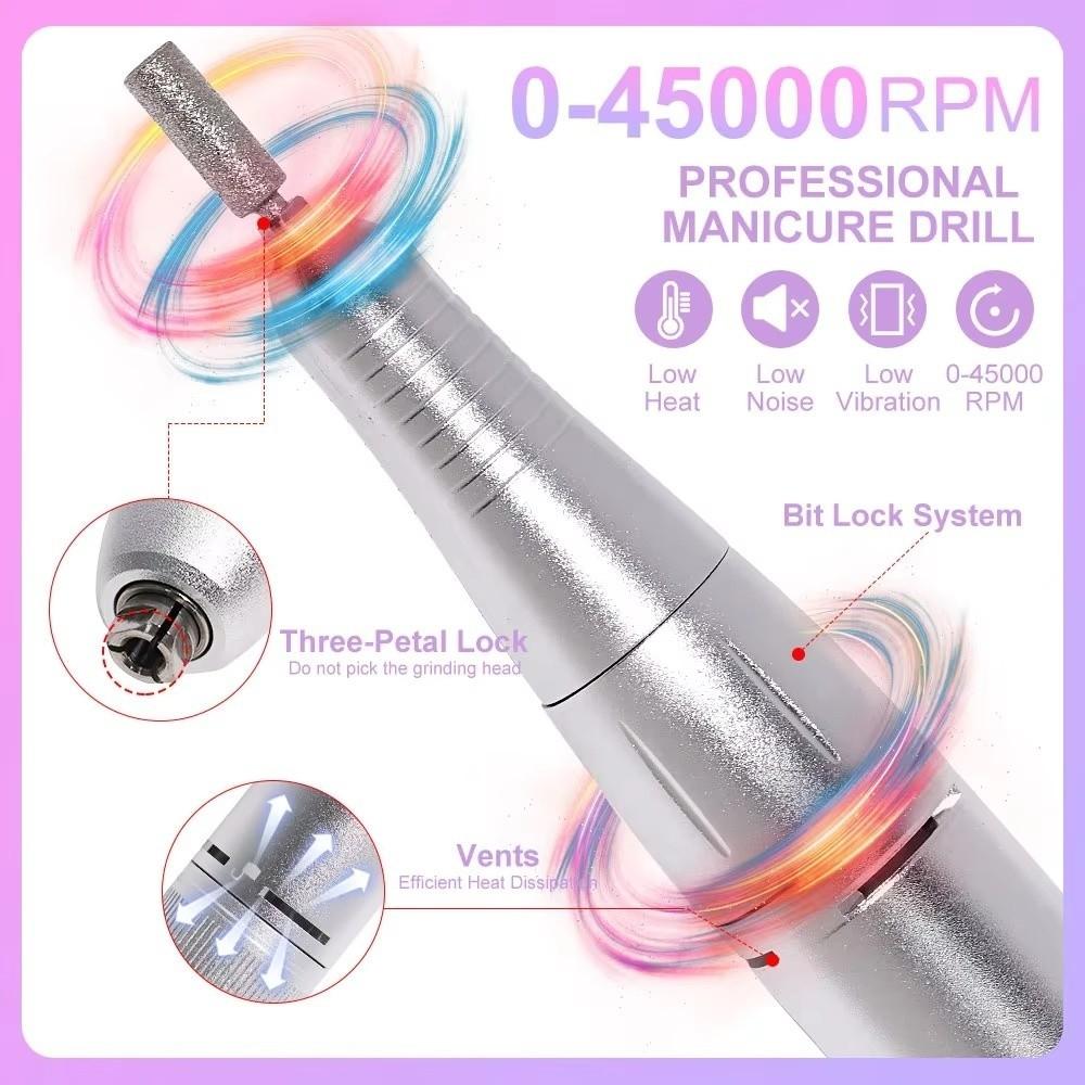 Professional Electric Nail Drill Machine 45000RPM Portable Nail Sander File Rechargeable Low Noise Manicure Salon Tool