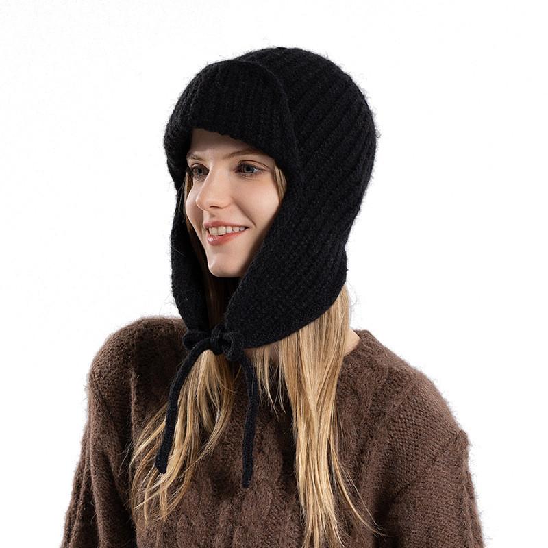 Knitted Winter Beanie Hat With Earmuffs For Women Outdoor Warmth And Windproof Protection