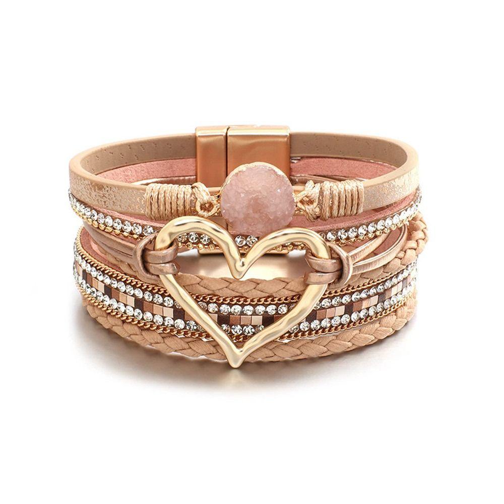 Big Love Bohemian Multilayer Bangle PU Leather Multilayered Bracelet Charm Bangles  Women Lady Girl