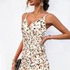 Spring Summer Women Tie Up Slim Fit Camisole Dress High Waist A-Line Suspender Floral Print Irregular Middle Dress