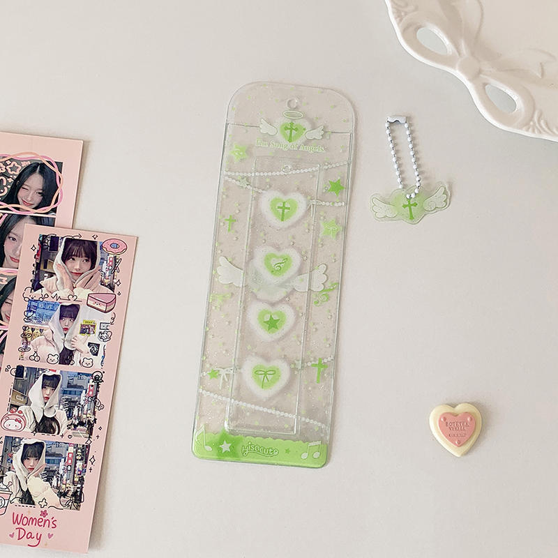 Girls Transparent Glitter Photo Card Holder Student Cartoon Star Design Long Style Photo Booth Strip Display Sleeves
