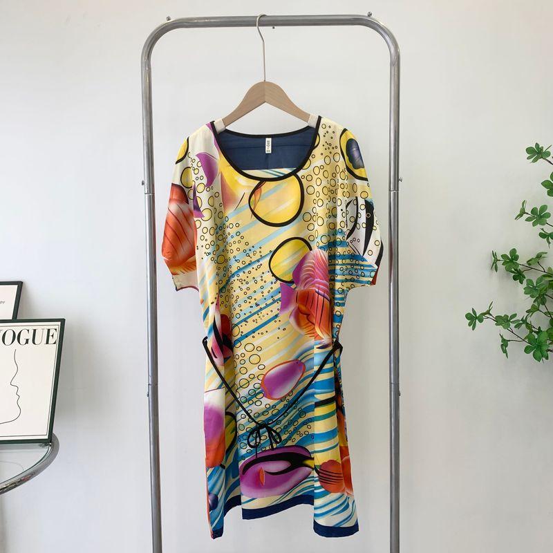 Outerwear Homewear Dress Summer Ultra-Thin Ice Silk Short Sleeve Pajamas Women's Clothing Plus Size Casual Nightdress Special Offer