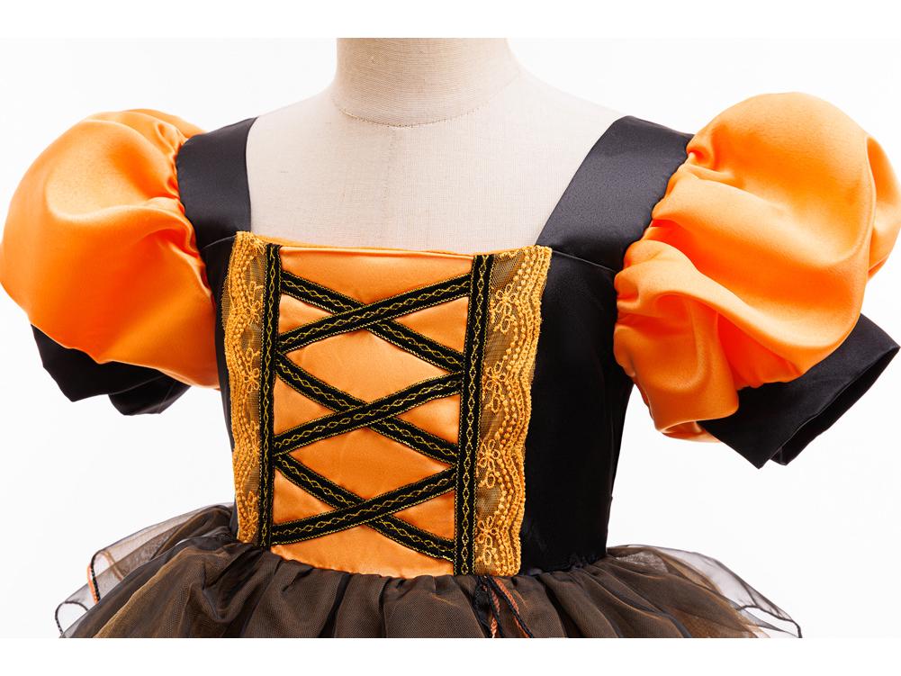 Rochie de Vrăjitoare de Halloween pentru Fete cu Fustă Portocalie din Plasă Tip Tufă