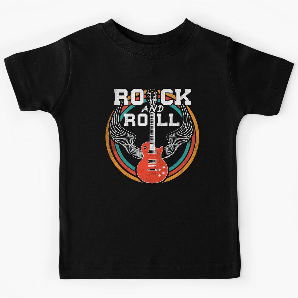 Vintage Retro Distressed 80s Rock & Roll Music Guitar with Wings Kids T-Shirt 120