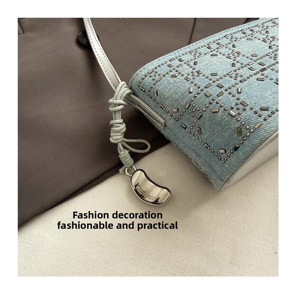 Light Luxury Sequined Small Bag Women's Shoulder Bucket Bag Denim Blue Chain Messenger Bag
