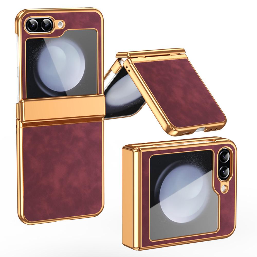 For Samsung Galaxy Z Flip7 FE 5G/Z Flip6 5G Case Hinge Protection Leather Coated PC Folding Phone Cover