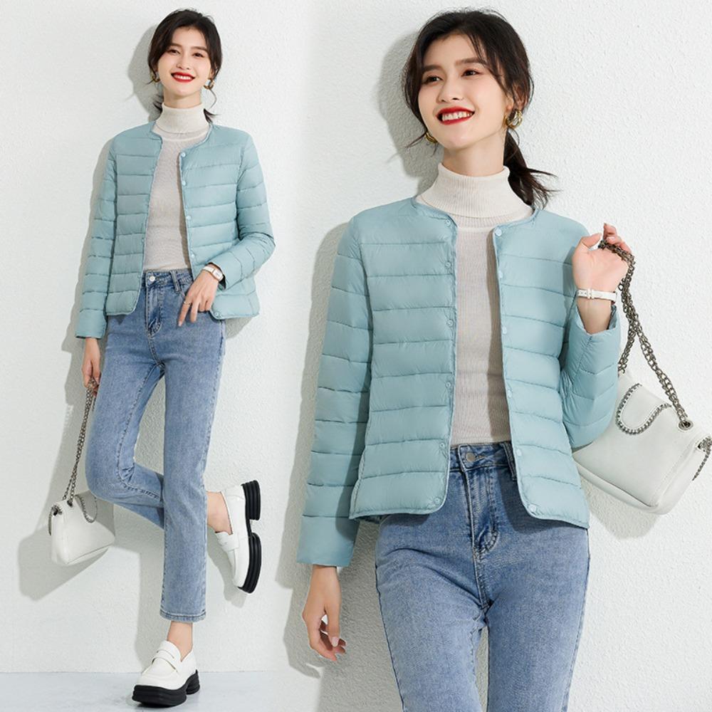 Women's Lightweight Down Cotton Coat Solid Color Minimalist Short Autumn Winter Thin Casual Portable Liner Jacket