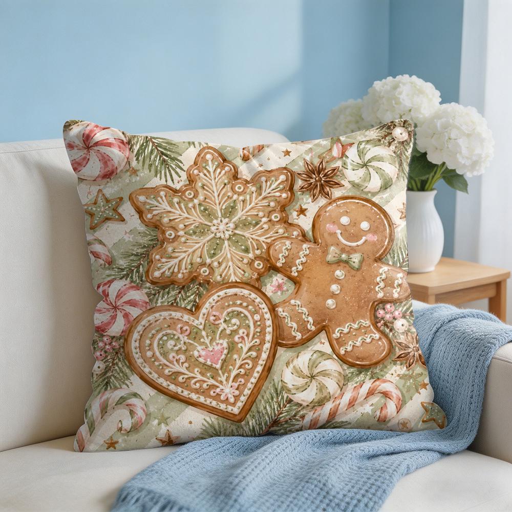 Christmas Pink Gingerbread Cushion Cover Square Pillow Bedroom Sofa Leisure Comfort Living Room Home Decoration X
