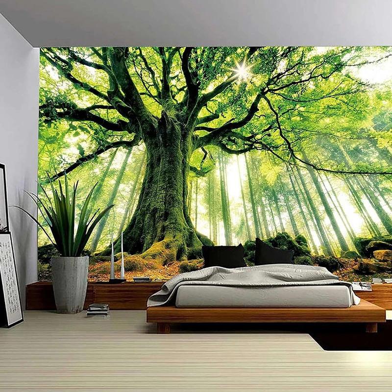 VIKAMA NordicStyle Forest Sunlight Tapestry Forest Scene Natural Ambience Decorative Wall Hanging Room Decoration