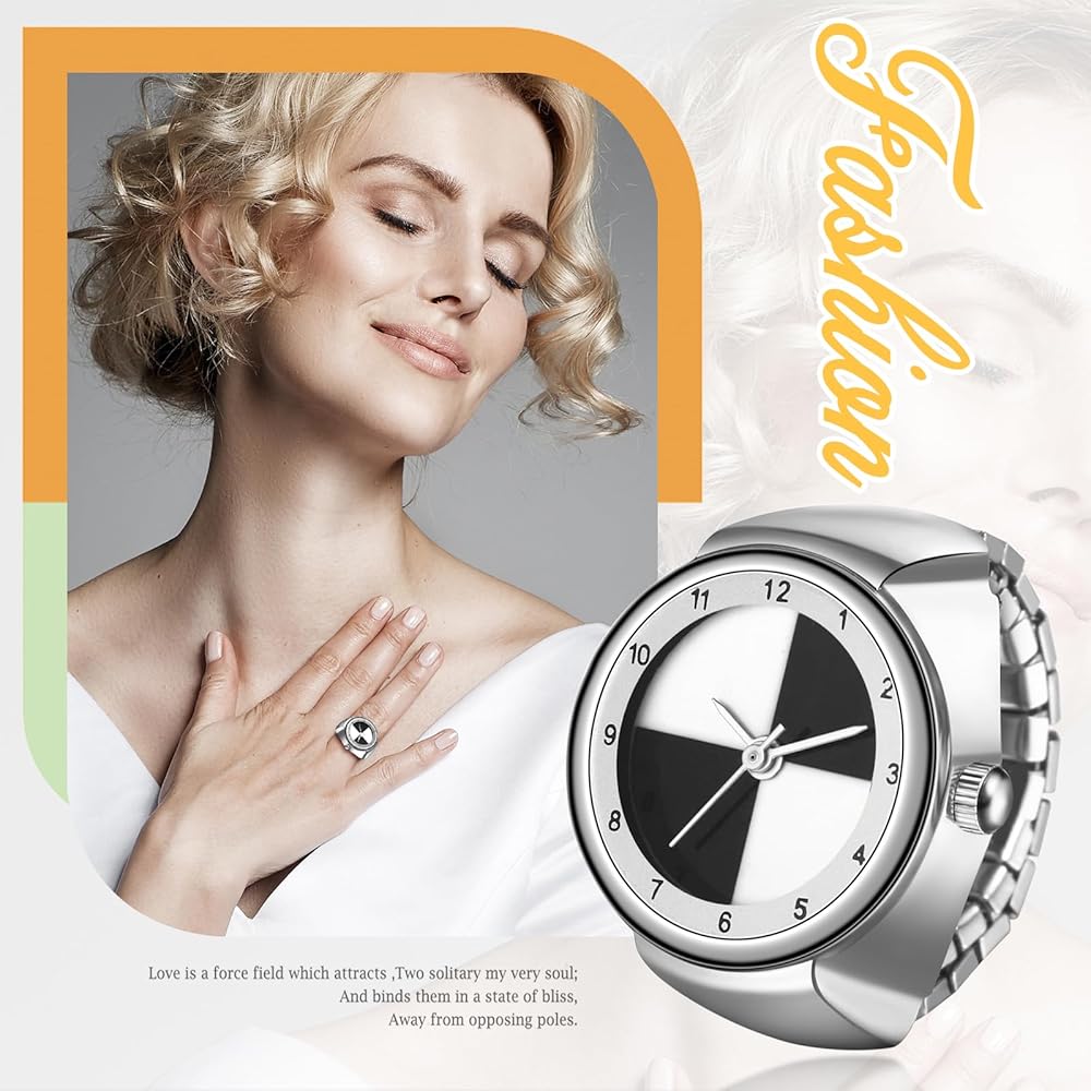 Ring Watch Finger Ring Waterproof Analog Watch Silver Free Size for Women and Men
