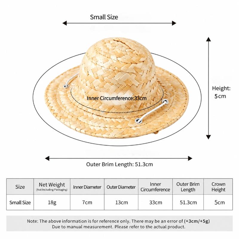 Cute Pet Straw Hat UV Resistant Adjustable Chin Strap Lightweight Breathable Sun Hat for Cats Kitten Travel Outdoor Supplies