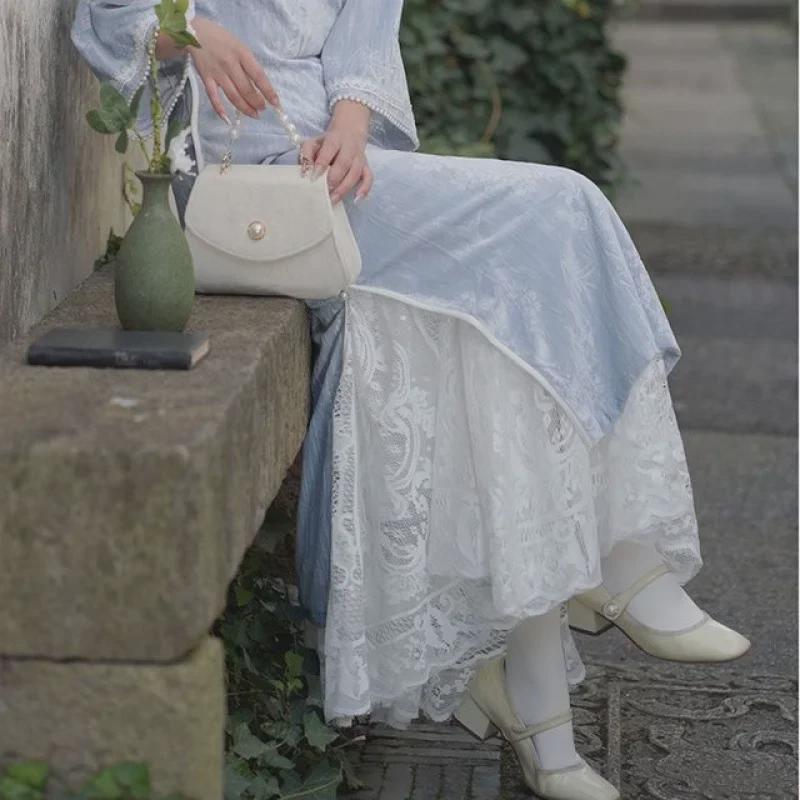 Plus Size Lace Cheongsam Midi Skirt: Elastic Waist, Slimming & Hip-Covering, Fits Up To 200 Lbs