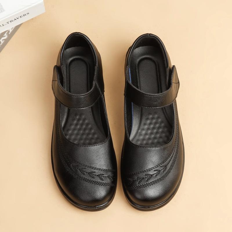 Fashion New ballerina shoes middle age women 1980s retro mary jane flats black college student uniform shoes large size 42 woman loafer