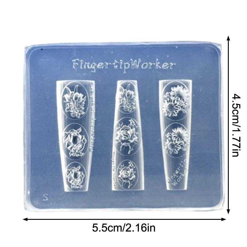 Flowers Rose Tulip Nail Silicone Relief Nail Art Mold Nail Salon Manicure Tool DIY Nail Decoration Accessories