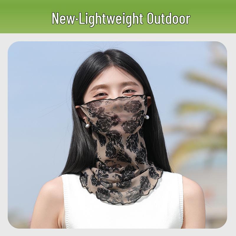Women's Summer Face Mask: High Elastic Silk Scarf, Full Face and Neck Protection, Cycling Ear-Hanging Ice Silk Gaiter.