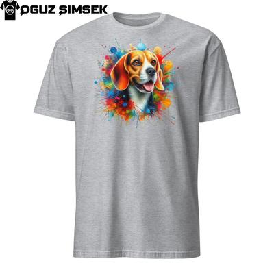 Buntes Beagle Unisex T-Shirt Einzigartiges Hunde-Design Farbspritzer Kurzarm-Tee