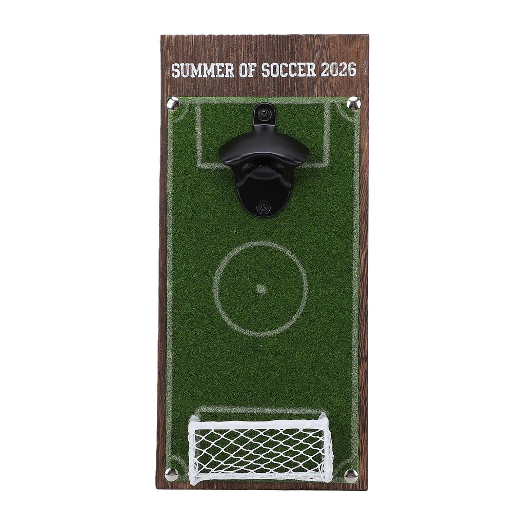 Soccer Field Bottle Opener with Cap Catcher Wood Iron Wall Mounted Beer Bottle Opener Wall Decor for Soccer Fans