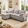 Modułowa Sofa 3-osobowa z Sztruksu (z 1 stołkiem) – szerokie siedzisko, ergonomiczny design, wyściółka z pianki o wysokiej gęstości, port USB-C i boczne kieszenie. Jasny szary