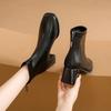 Soft Leather Shoes, Short Boots, New Thick-heeled Boots, Square-toed Fleece Short Boots for Women