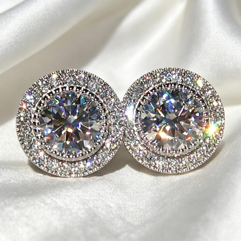 Hot-selling new inlaid super flash round zircon full diamond small stud earrings high-end elegant temperament earrings women