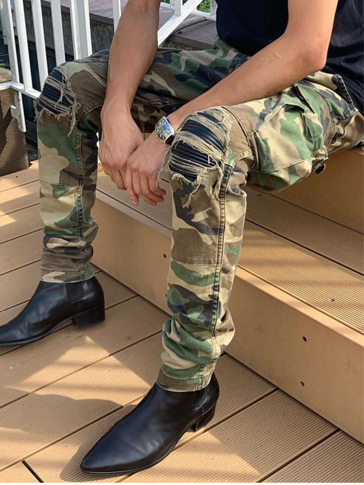 American High Street Herren Camouflage Ripped Slim Fit Denim Jeans