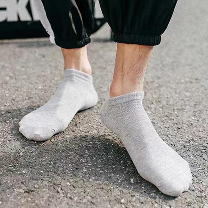 Comfortable Men's Summer Cotton Black Invisible Boat Socks Breathable Thin White Ins