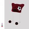 Winter Knitted Hat Cat Ear Design Plush Ball Decor Striped Print Windproof Warm Women Hat Cold Weather Headwear