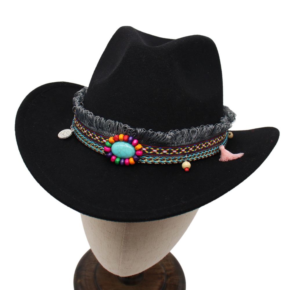 European And American Two-Color Black Top Hat, Western Cowboy Hat, Ethnic Style Jazz Hat, Pot Zhuang Dance Felt Hat, Woolen Hat, Men And Women