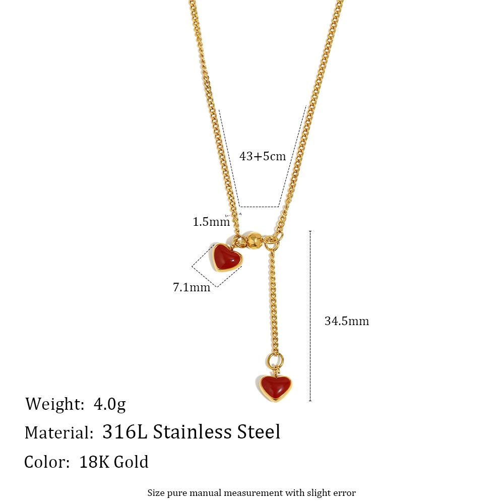 

MamacitaSlay 316L Stainless Steel Double Red Heart Necklace Waterproof 18K Gold Plated Jewelry Women s Elegant Necklace Gift 50cm