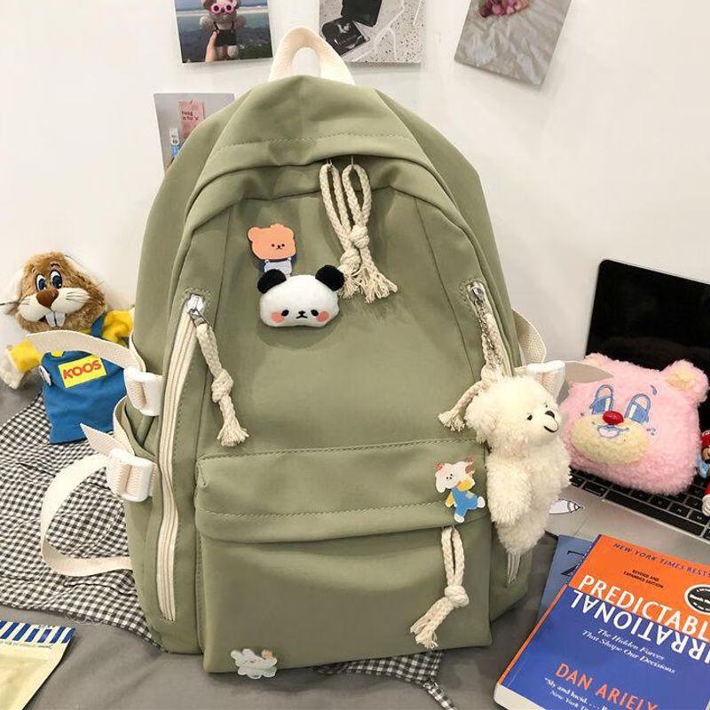 Women s Cute Large Capacity School Backpack Bag with Bear Charms & Badge