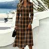 Women's Plaid Print Long Sleeve V-Neck Dress with Pockets for Casual Wear
