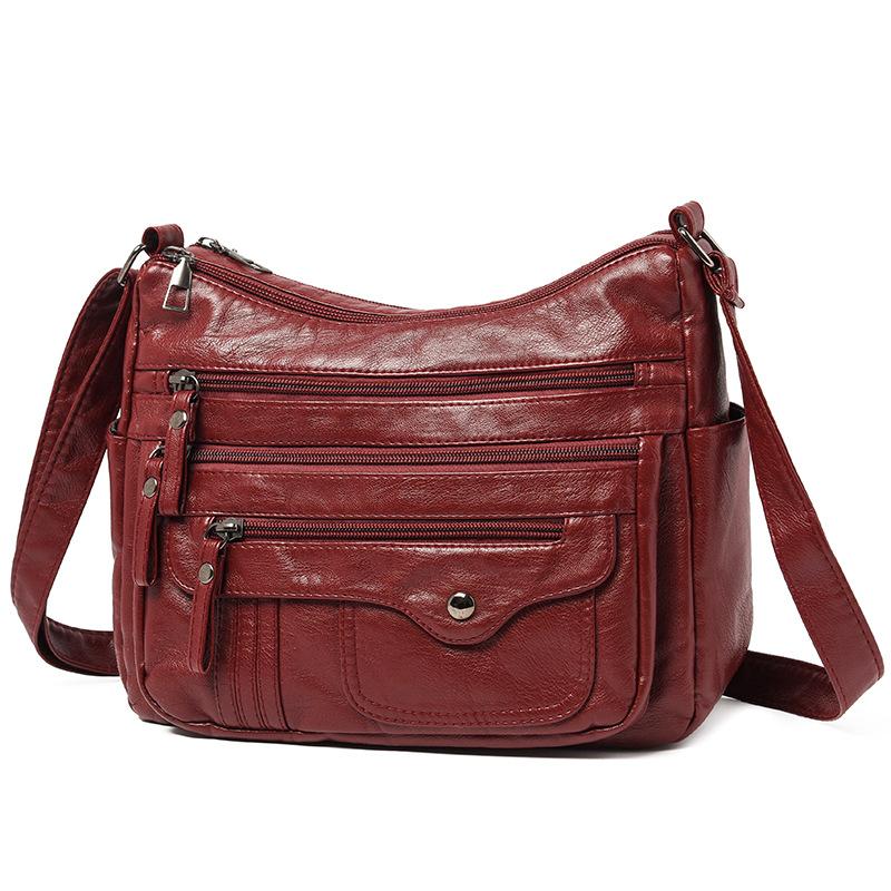New women's casual fashion multi-layer multi-pocket soft leather shoulder bag diagonal span mother bag