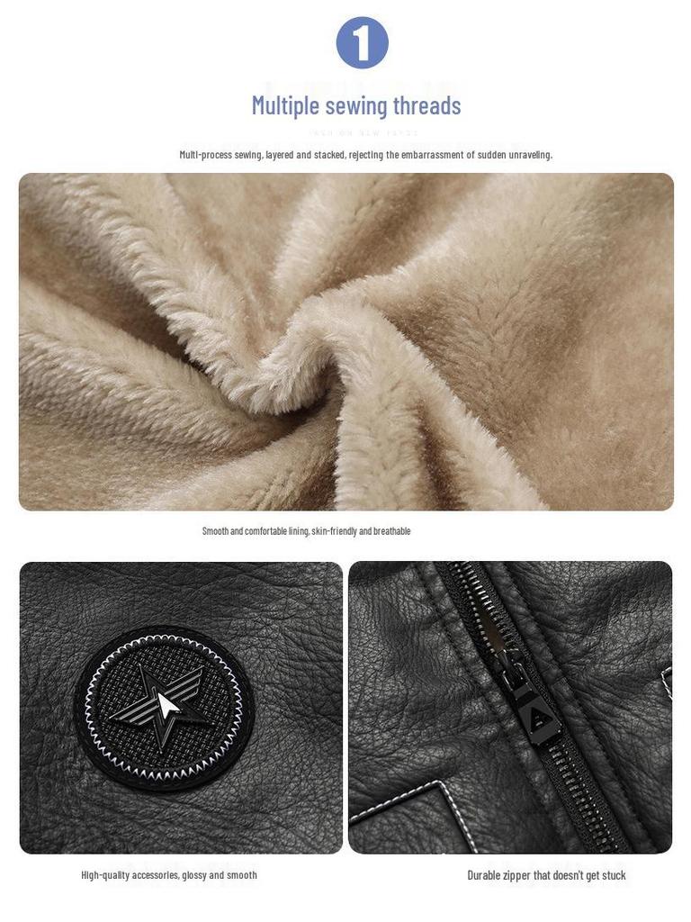 Men's Winter PU Leather Motorcycle Jacket with Lambswool Lining - Korean Style, Windproof, Thickened