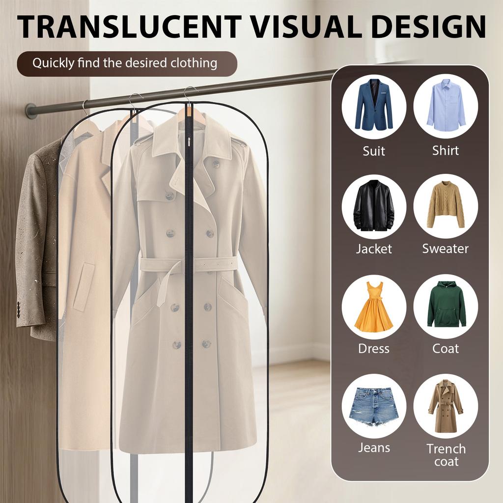 5Pcs Garment Bag Transparent Suit Dust Proof Cover with Zipper Multi-role Travel Dress Bag Wardrobe Storage Bag for Home Travel