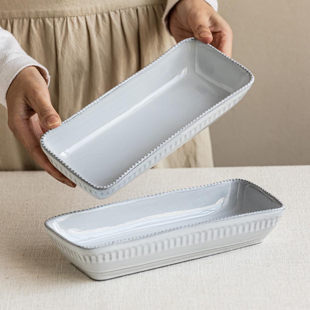 Japanese-Style Rectangular Ceramic Large Bowl Simple Relief Tableware Household Dish Bowl Sushi Plate Special Plate Commercial