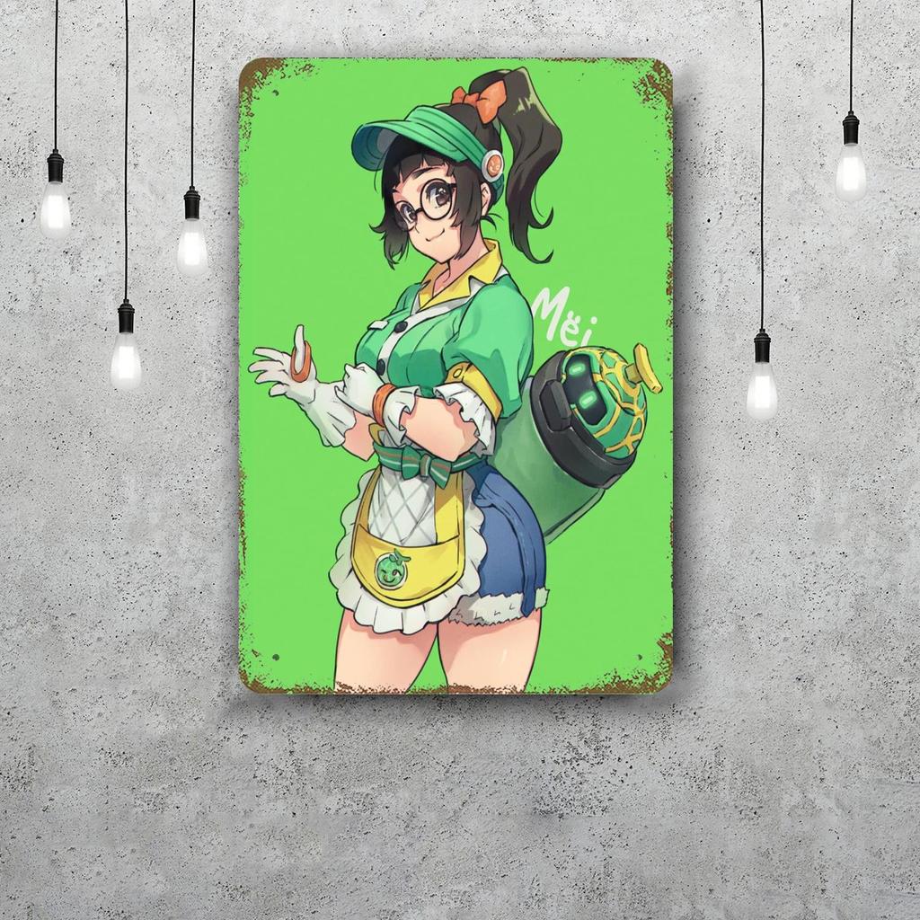 Mei Overwatch Vintage Metal Tin Signs Posters Decor Retro Metal Plaque Wall Art Decor for Garage Bar