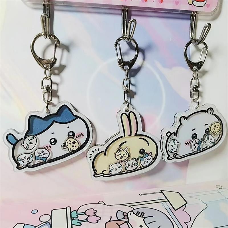 Funny Cute Cartoon Chiikawa Hachiware Usagi Acrylic Shaking Keychain Pendant Bag Ornaments Creative Toys Couple Accessories Gift